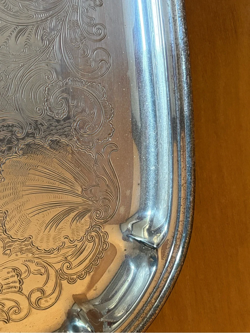 Silver Ornate Serving Tray with Handles - Decorative Home Accent